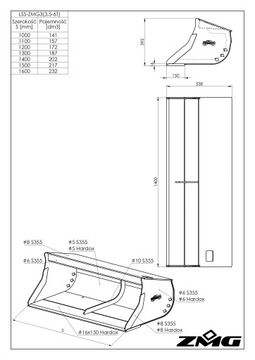 Ковш планировочный жесткий 1400 мм для мини-экскаватора 3,5-6 тонн MS03