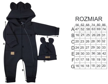 Комбинезон из утепленного свитшота + шапка черный 56