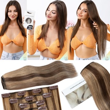 100% натуральные волосы для наращивания 40см CLIP IN Ombre