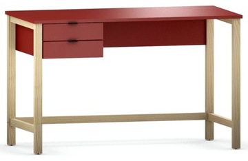 Biurko z Szufladami CZERWONE Stelaż DREWNO 100 cm