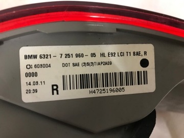 BMW 3 E92 COUPE LCI 09-12 SVĚTLO ZADNÍ PRAVÁ LED USA