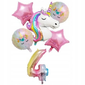 BALONY UNICORN JEDNOROŻEC DEKORACJA URODZINY CYFRA 4