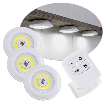 3x COB LAMP БЕСПРОВОДНАЯ САМОКЛЕЯЩАЯСЯ АККУМУЛЯТОРНАЯ ЛАМПА 2 РЕЖИМА + ДИСТАНЦИОННОЕ УПРАВЛЕНИЕ