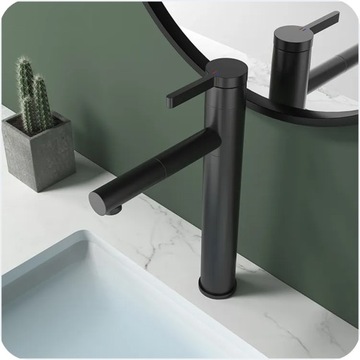 WYSOKA CZARNA BATERIA KUCHENNA UMYWALKOWA STOJĄCA DŁUGA OBROTOWA WYLEWKA