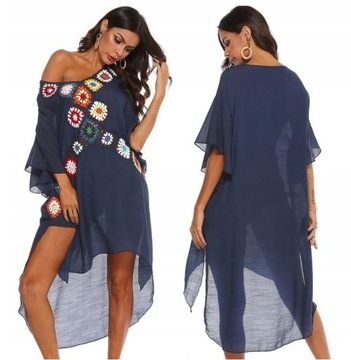 PAREO TUNIKA PLAŻOWA AŻUR KORONKOWA SUKIENKA BOHO