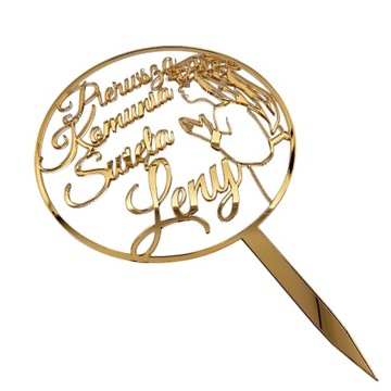 Топпер для первого причастия с именем и девушкой, золото ИМЯ причастия, золотое зеркало