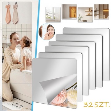 32X LUSTRO ŚCIENNE HD SAMOPRZYLEPNE, NAKLEJKI LUSTRZANE LUSTRO ŚCIENNE