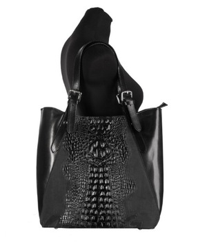 CZARNA TOREBKA KROKODYL SKÓRA NATURALNA WŁOSKA TORBA A4 SHOPPER