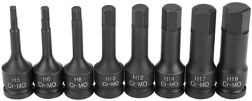 KLUCZE UDAROWE HEX IMBUS 5-19MM 8 szt 1/2