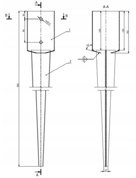 PODSTAWA SŁUPA KOTWA WBIJANA 100x100x900