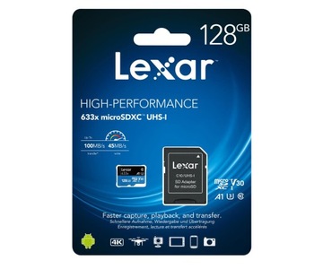 Lexar Karta Pamięci High-Performance 128GB micro SDXC do 100MB/s SD Adapter