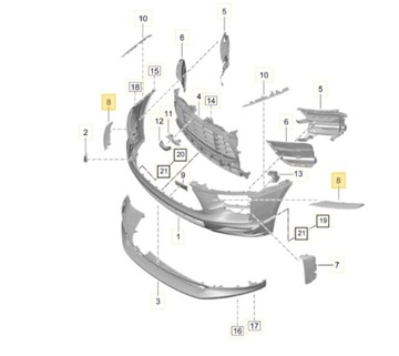 95B807686D PRAVÁ LIŠTA NÁRAZNÍKU PŘEDNÍ PORSCHE MACAN GTS
