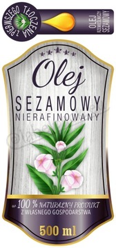 OLEJ SEZAMOWY - Etykieta 500ml, naklejka 12szt