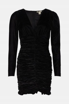 Oasis NI6 dtf mini czarna sukienka v-neck marszczenie L