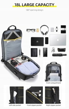 Plecak Tigernu na laptopa 15,6 T-B3966 RFID USB