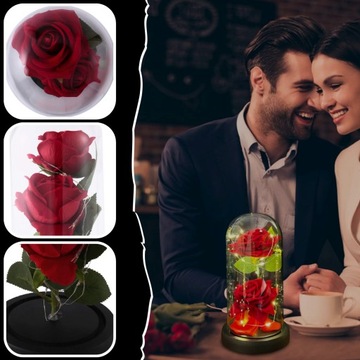 WIECZNA RÓŻA W SZKLE ŚWIECĄCA LED PREZENT DLA NIEJ NA DZIEŃ KOBIET MAMY