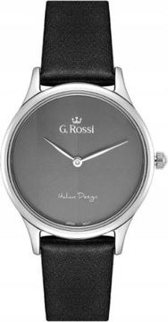 Srebrny CZARNY zegarek DAMSKI ze SKóRZANYM paskiem elegancki modny prezent