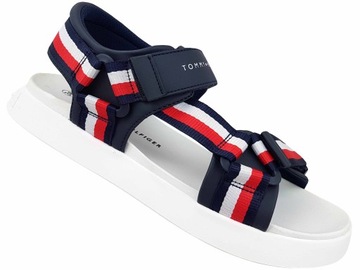 TOMMY HILFIGER SANDAŁY GRANATOWE NA RZEP DAMSKIE