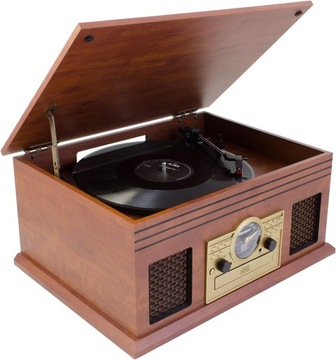 Gramofon Karcher NO-036 brązowy Odtwarzacz CD, Bluetooth, kasety, USB, FM