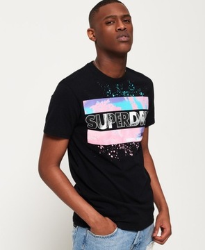 Superdry czarny męski t-shirt nadruk defekt XL