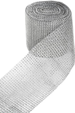 Taśma ozdobna cyrkonie dżety srebrna wys. 12 cm