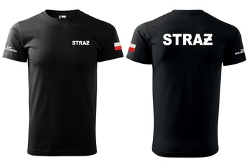 Czarna Koszulka STRAŻACKA STRAŻ OSP + FLAGA M