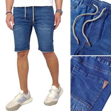 SPODENKI męskie JEANSOWE krótkie spodnie WYGODNE PAS z GUMKĄ modne 328 - S