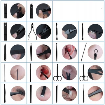 Duży ZESTAW do MANICURE PRZYBORNIK do PAZNOKCI 16w1 czarny ETUI na prezent