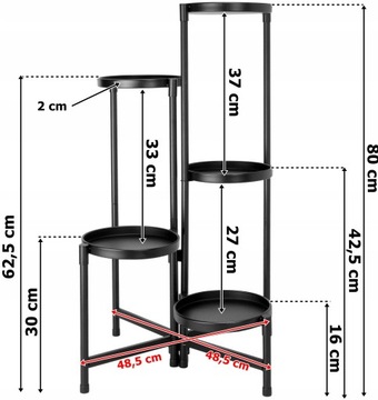 KWIETNIK NA KWIATY ROŚLINY STOJAK METALOWY STOJĄCY LOFT PÓŁKI CZARNY