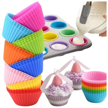 FOREMKI SILIKONOWE NA BABECZKI MUFFINKI Zestaw 24 SZTUKI 6,5 cm KOLOROWE