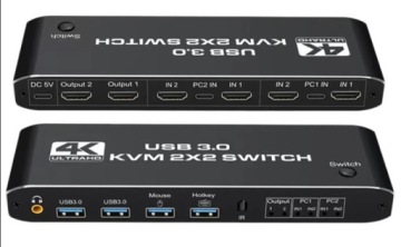 KONSOLA USB 3.0 KVM 2x2 HDMI 2.0 Przełącznik Switch 2 monitory