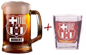 KUFEL KIBICA FC BARCELONA + Szklanka + Grawer IMIĘ