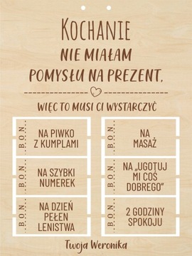 Kupony bon prezent dla NIEJ NIEGO męża żony