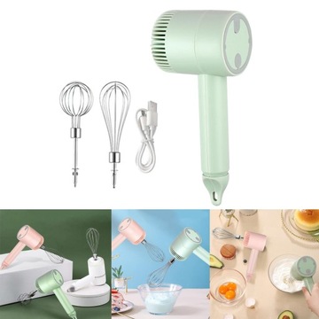 Ручной миксер мощностью 20 Вт с зеленым венчиком из нержавеющей стали.