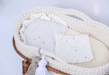 Колыбелька для куклы - Как Моисей, корзина (кремовая) + белая деревянная качалка