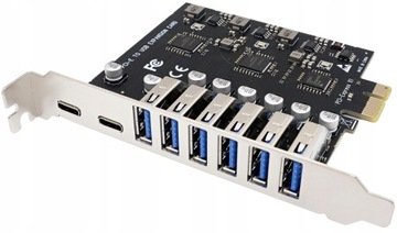 Karta adapter do komputera PCI PCIe 1X na 8x USB (6A+2C) 5Gbps Gen2