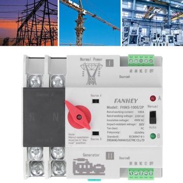 ДВОЙНОЙ АВТОМАТИЧЕСКИЙ ВЫКЛЮЧАТЕЛЬ ПИТАНИЯ ФОТОЭЛЬТАТИЧЕСКИЙ 100A AC 220V 2P