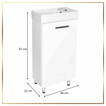 Mała Biała Szafka Łazienkowa z Umywalką 40 x 22 x 85 cm Stojąca Regulowana