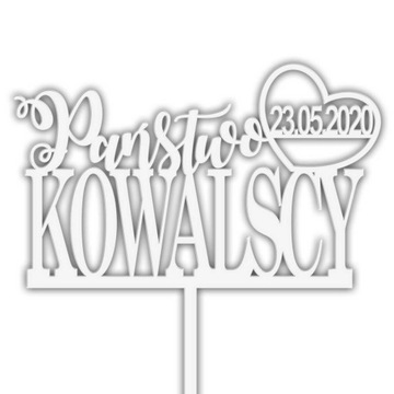 TOPPER NA TORT NAZWISKO NAPIS PAŃSTWO DATA BIAŁY