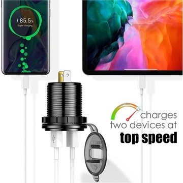 ДВОЙНОЕ АВТОМОБИЛЬНОЕ ЗАРЯДНОЕ УСТРОЙСТВО ВОЛЬТМЕТР USB USB C QC 3.0