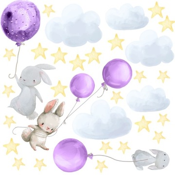 KRÓLICZKI BALONY NAKLEJKI NA ŚCIANĘ 150x100cm M