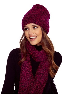 SZALIK CZAPKA BEANIE KOMPLET DAMSKI KOBIECY 30% MOHER BORDO BORDOWY