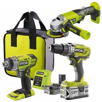 RYOBI ZESTAW 3szt NARZĘDZI AKUMULATOR 18V 2Ah 4Ah