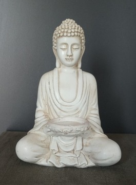 Świecznik budda.20cm.Ecru