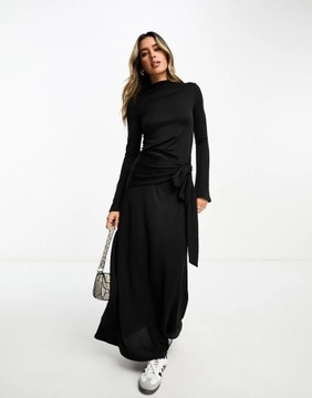 Asos Design ntr czarna dzianinowa sukienka wiązanie maxi M NG3