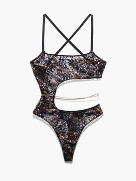 SAVAGE X FENTY CZARNE KORONKOWE BODY DAMSKIE DO ŁÓŻKA SKÓRA WĘŻA M
