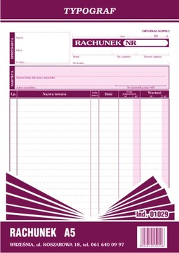 DRUK 01029 RACHUNEK A5 PIONOWY TYPOGRAF