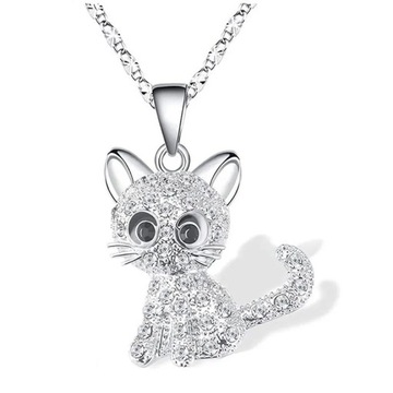 Серебряное колье CAT, фианиты, цепочка в виде кошки