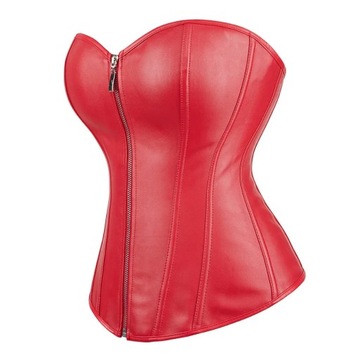 Faux Leather Corset Top Overbust Women Zipper Wais