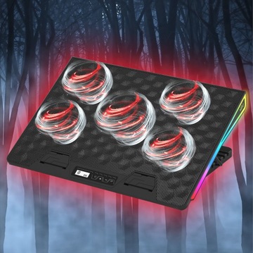 ОХЛАЖДАЮЩАЯ ПОДСТАВКА ДЛЯ НОУТБУКА 12–17 ДЮЙМОВ, РЕГУЛИРУЕМАЯ RGB-СВЕТОДИОДНАЯ СВЕТОДИОДНАЯ, С USB